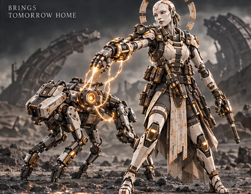 An Anamni Reclaimer binds a four-legged salvage construct with threads of light