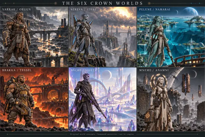 Concept board of the six homeworld environments